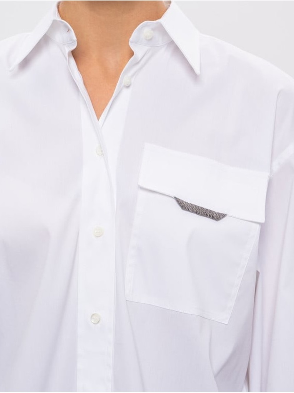 Brunello Cucinelli White Cotton Button-Front Blouse - Picture 7 of 10